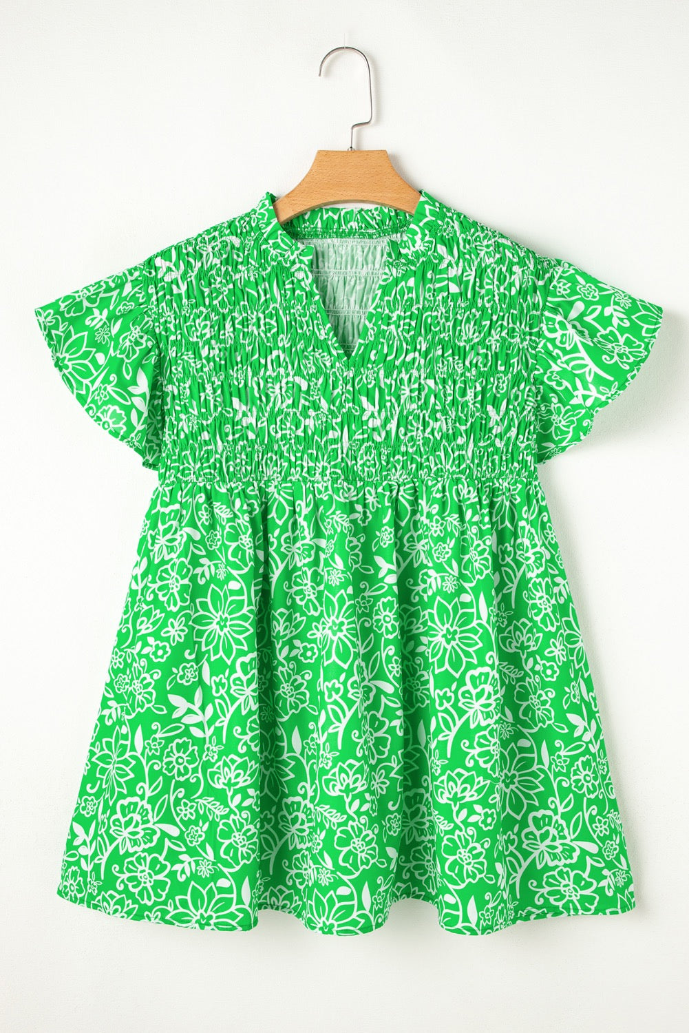 Green Floral Flutter Sleeve Plus Size Blouse RTS