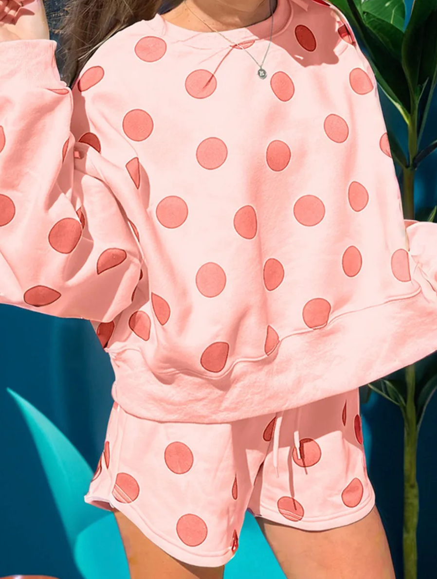 PINK POLKA DOT SHORT SET RTS
