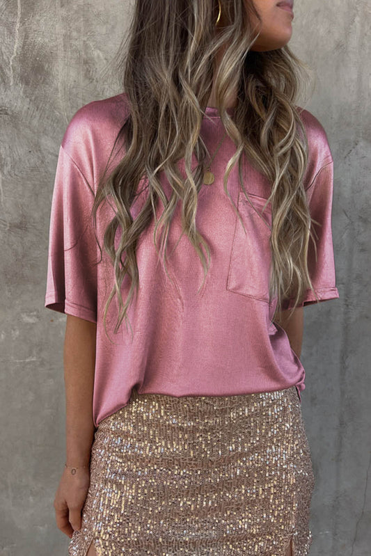 Pink Chest Pocket Loose Fit T-Shirt