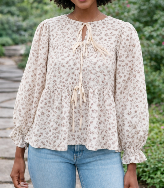 Floral Tie Peplum Blouse RTS